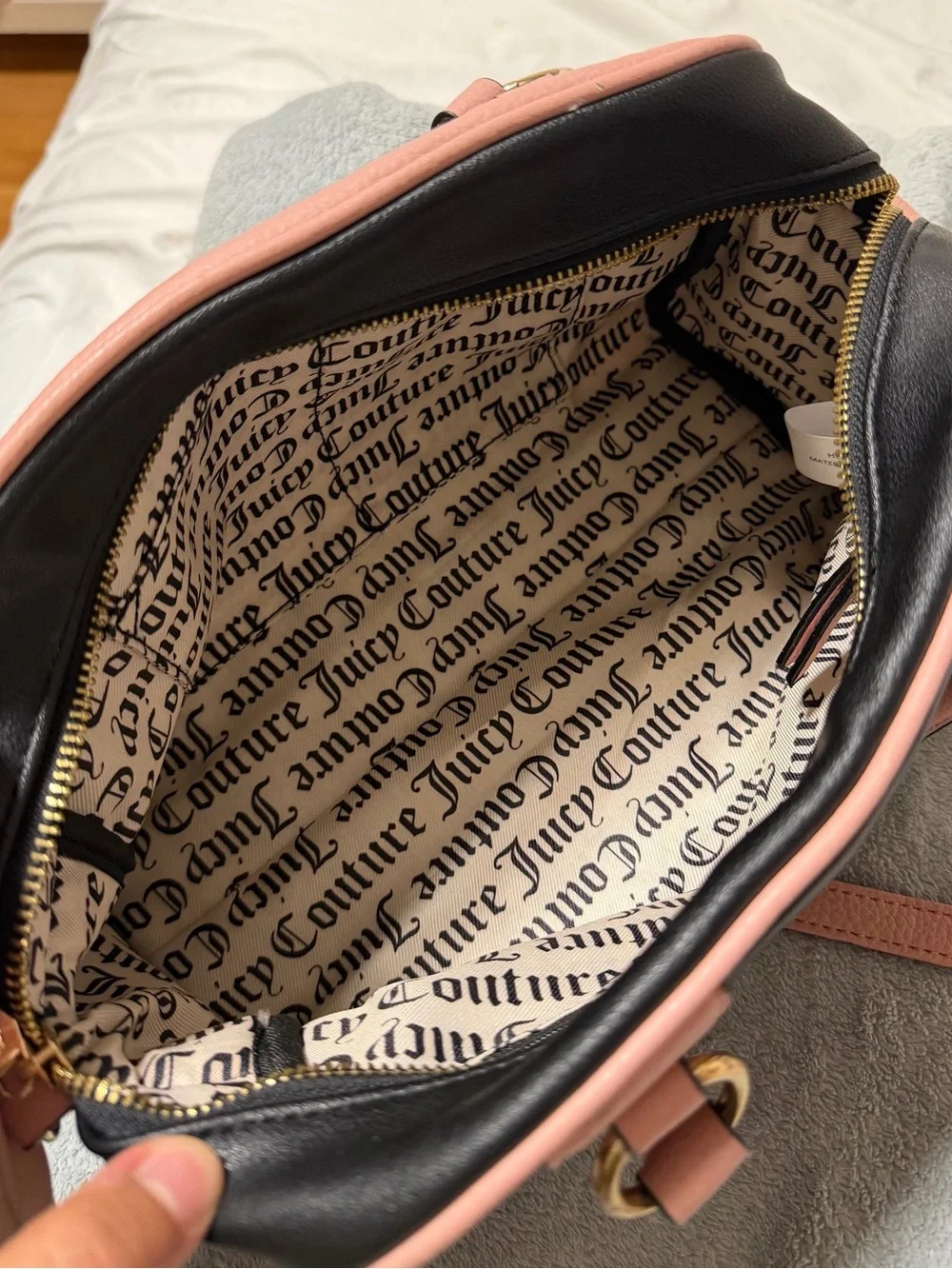 Juicy Couture Black & Pink Script Satchel with Heart Charm